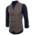 thumbnail image 4 of Men's Double Breasted Suit Vest Vintage Plaid Waistcoat Formal Business Slim Fit Sleeveless Tuxedo Jacket, 4 of 7