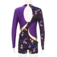 thumbnail image 6 of TTAO Girls Long Sleeve Gymnastics Leotards Stretchy Ballet Dance Unitard Athletic Shorty Bodysuit Purple&Black 6, 6 of 7