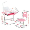 thumbnail image 2 of KFFKFF Children's Stydying Table and Chair Set, Height from 20-27" & 0-40° Tilt Desktop, Learning Table with Lamp for Bedroom, Study, Pink, 2 of 9