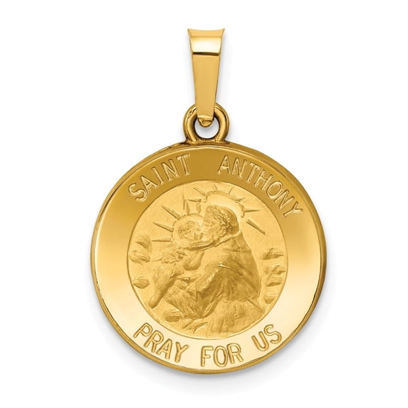 Real 14kt Yellow Gold Polished and Satin St. Anthony Medal Hollow Pendant; for Adults and Teens; for Women and Men
