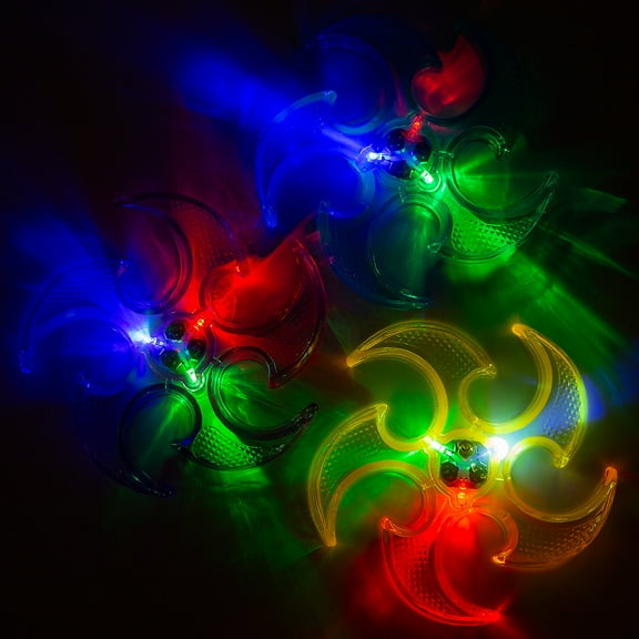 Fun Express 6" diam. Flashing Light-Up Yellow, Blue & Purple Plastic Flying Discs - 12 Pieces