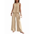 thumbnail image 2 of Women'S Summer 2 Piece Outfits Sleeveless Top Wide Leg Pants Lounge Beach Travel Sets Cream White XL, 2 of 9