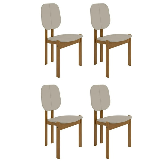 Manhattan Comfort Gales Dining Chair in Beige with Solid Wood Legs - Set of 4