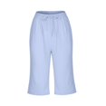 thumbnail image 6 of Feimerou Womens Capri Pants Summer Lightweight Cotton Linen Pants Drawstring Elastic Waisted Knee Length Lounge Cropped Pants, 6 of 7