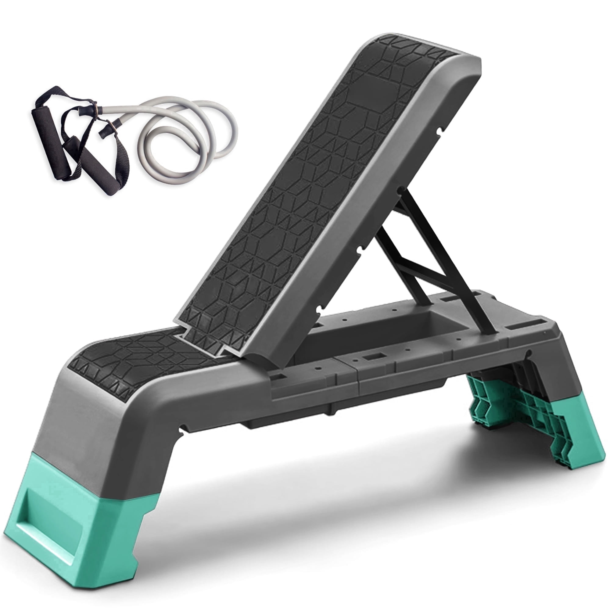 leikefitness Exercise Step Platform, Multifunctional Aerobic Deck with Cord and Adjustable Dumbbell & Weight Bench, Fitness Equipment for Workout Home Gym