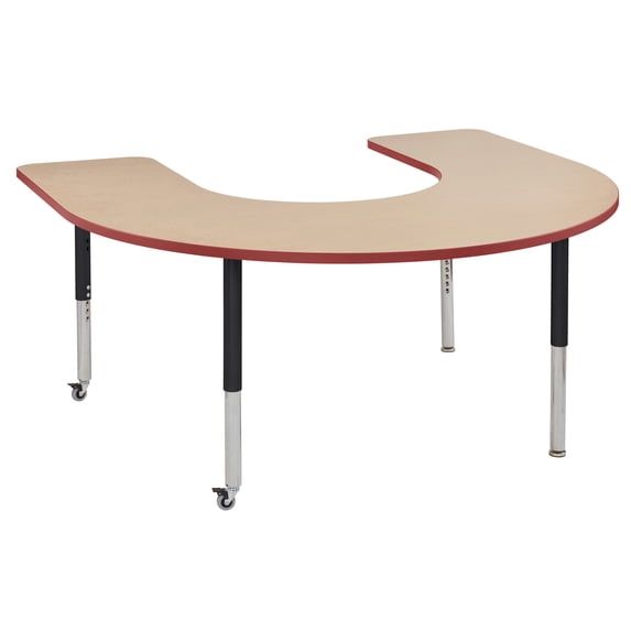 ECR4Kids 60in x 66in Horseshoe Everyday T-Mold Adjustable Activity Table Maple/Red/Black - Super Leg