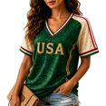 thumbnail image 2 of USA 2026 Soccer Cup Fan Jersey for Women, V-Neck Short Sleeve T-Shirt with Vintage Floral & Gold Letter Print, Breathable Casual Sports Tee Pullover Top, 1 PC Dark Green XXXL, 2 of 5