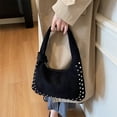 thumbnail image 6 of Retro Faux Suede Rivet Shoulder Bags Large Studded Purse Slouchy Shoulder Purse Fall Accessories (Black), 6 of 10