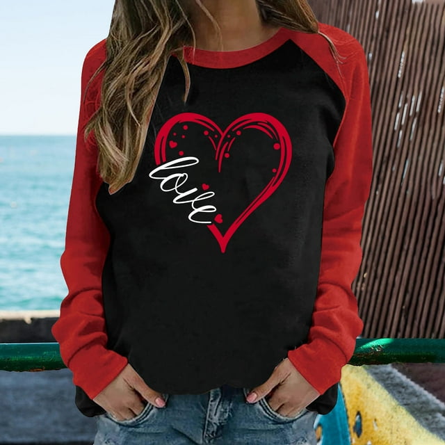 Qertyioot Blouse Décontractée de la Saint-Valentin à Blocs de Couleur pour Femmes