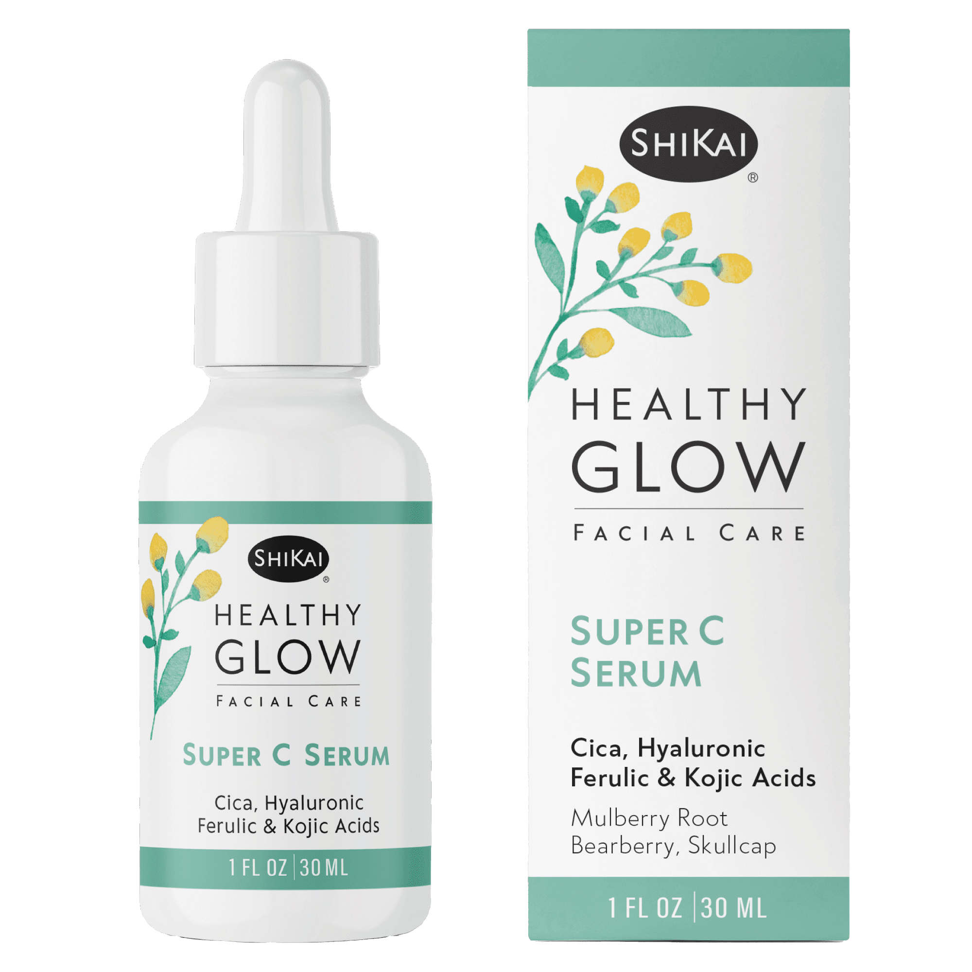 ShiKai Healthy Glow Super C Face Serum (1 oz) | Vitamin C, E, Hyaluronic & Ferulic Acids | Hydrating & Brightening Serum for Healthy, Radiant Skin