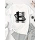 thumbnail image 2 of Women's Fashionable Black T-Shirt with Creative Letter HE Design - Casual Round Neck, Short Sleeve, Comfortable Polyester Blend, Perfect for Summer & Holiday Wear, Holiday Clothing|Round Neck Tshirt|, 2 of 6