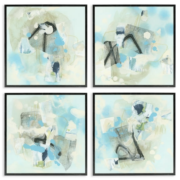 Stupell Industries Abstract with Blue Splatter Abstract Painting Black Framed Art Print Wall Art, 12 x 12, Set of 4