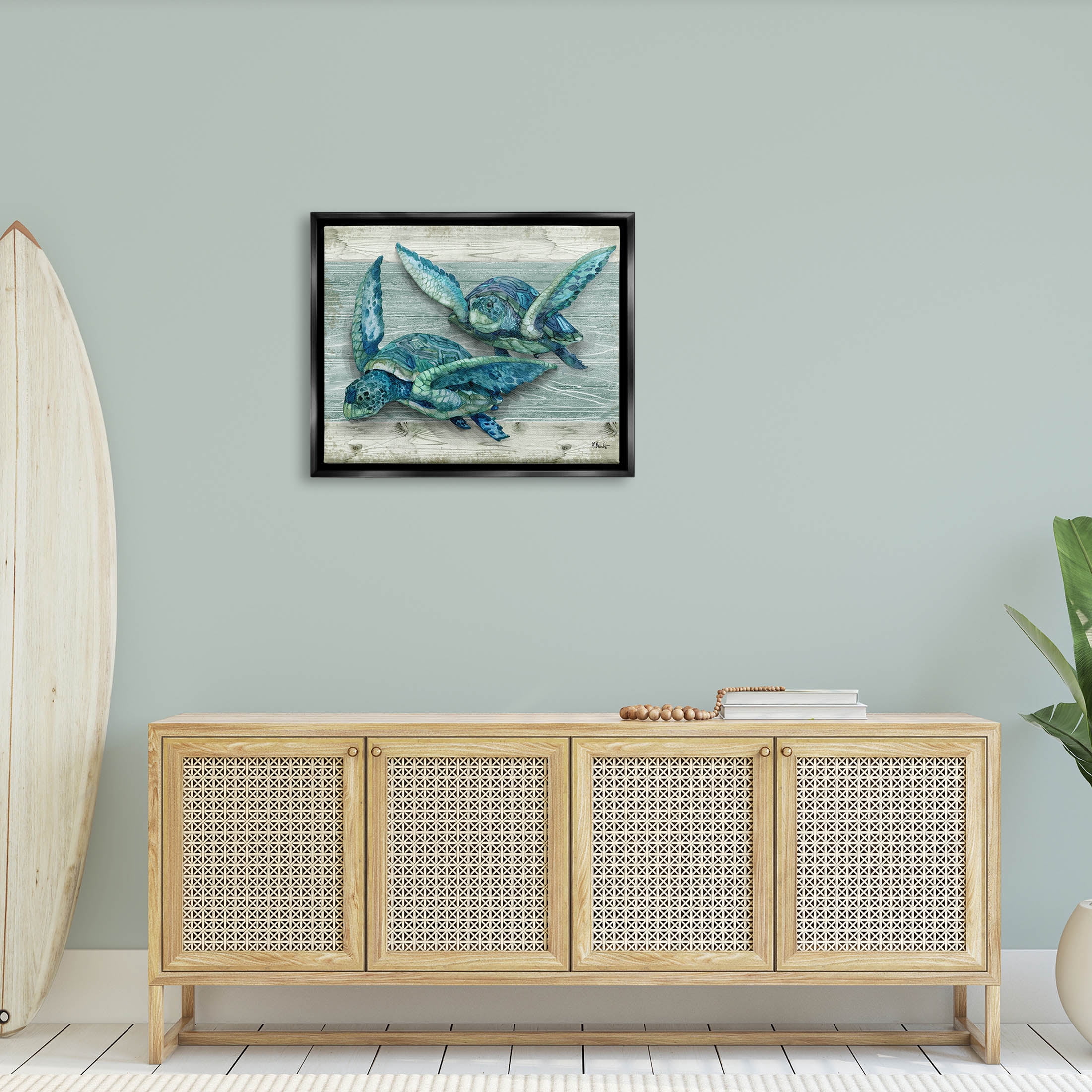 Stupell Industries Northpoint Sea Turtles Sealife Graphic Art Jet Black Floating Framed Canvas Print Wall Art, Design by Paul Brent