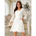 thumbnail image 4 of DARING DIVA Long Sleeve Square Neck Dress L White, 4 of 7
