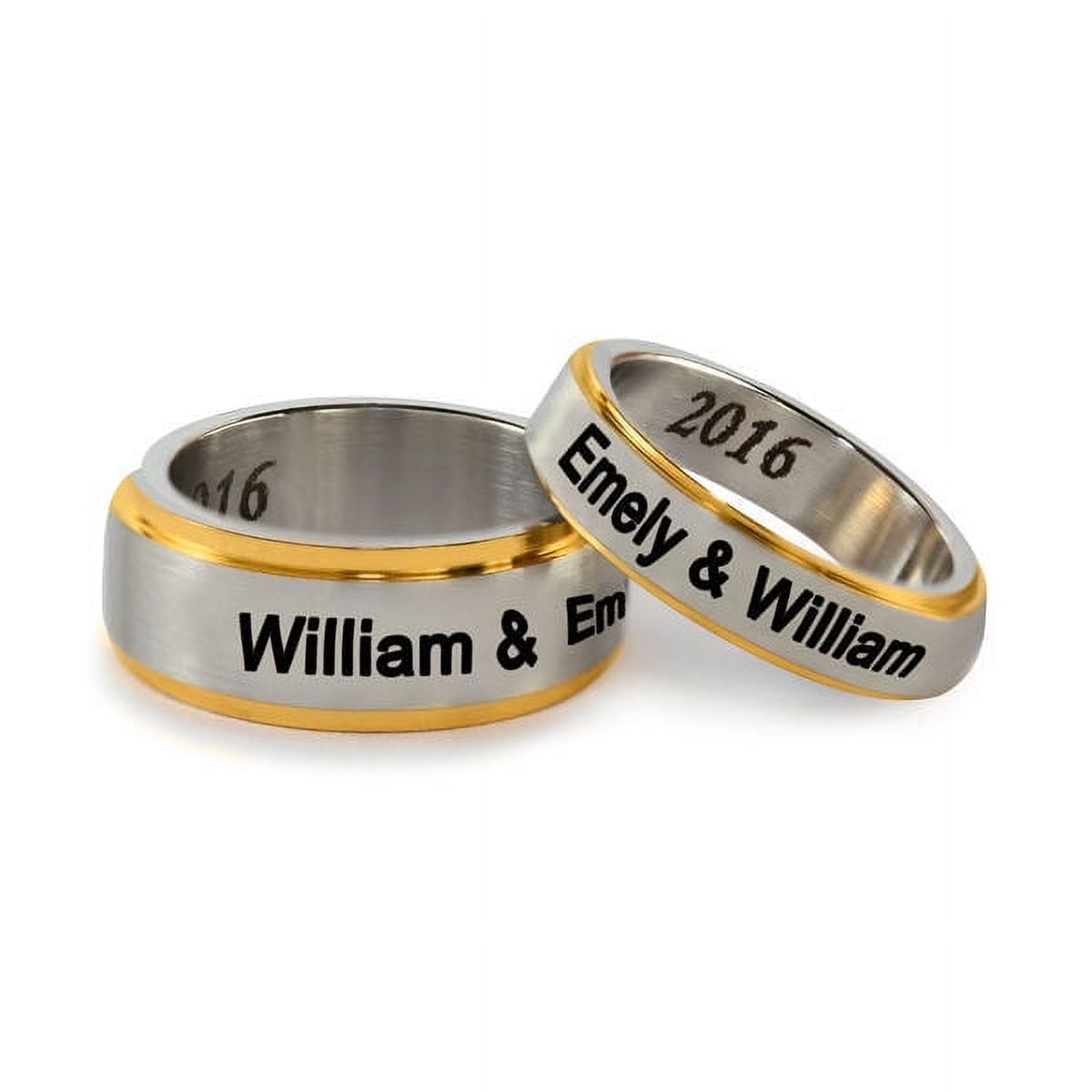 Personalized Stainless Steel Couples Spinner Ring with Gold Tone Edging For Him