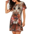 thumbnail image 2 of Yiaed Adorable Kitten In Kimono Print Women's Loose-Fit Short Sleeve Nightgown, Soft and Comfortable Sleep Dress for Relaxation and Sleepwear, 2 of 6
