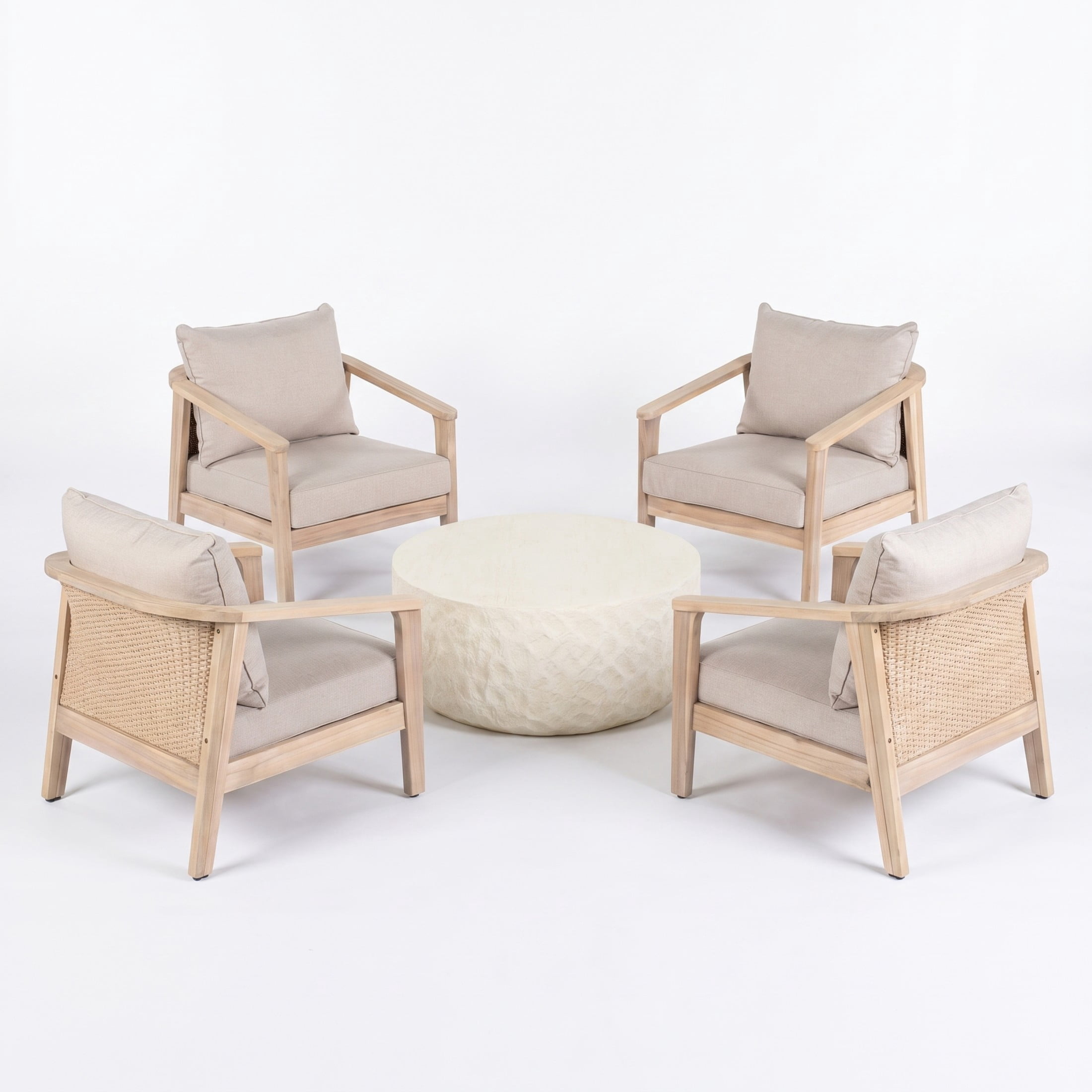 Christopher Knight Home 5-Piece Patio Conversation Set, Armchairs with Round Coffee Table, Light White+Beige