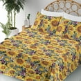 thumbnail image 3 of Ambesonne Sunflower Fitted & Flat Sheet with Sham 3 Pcs Set, Vintage Floral Summer Art, Twin, Mustard Purple and Sea Green, 3 of 5