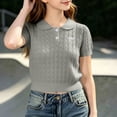 thumbnail image 6 of jobturf Girls Peter Pan Collar Short Sleeve Knit Top Bow Embroidery Cropped Sweater Tee School Uniform Tshirts Size 2-15 Years, 6 of 7