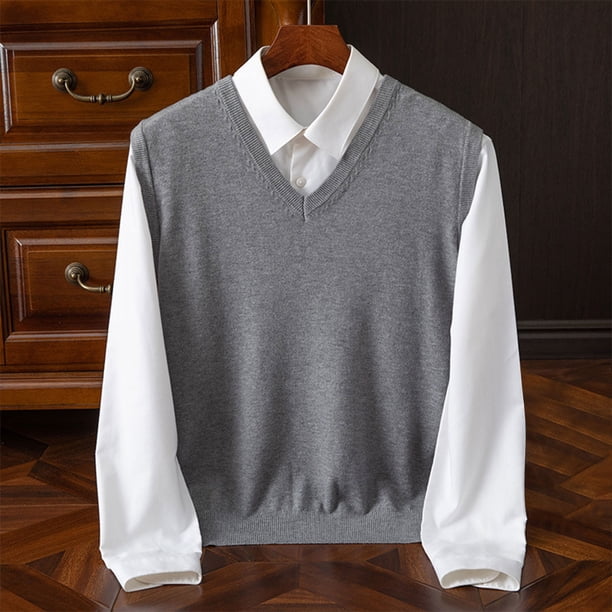 Camiseta sin mangas con cuello en V para hombre, jersey de camisola sin mangas de color liso a la moda, suéter de punto con cuello en V, top de poliéster para hombre