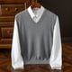 thumbnail image 1 of Camiseta sin mangas con cuello en V para hombre, jersey de camisola sin mangas de color liso a la moda, suéter de punto con cuello en V, top de poliéster para hombre, 1 of 7