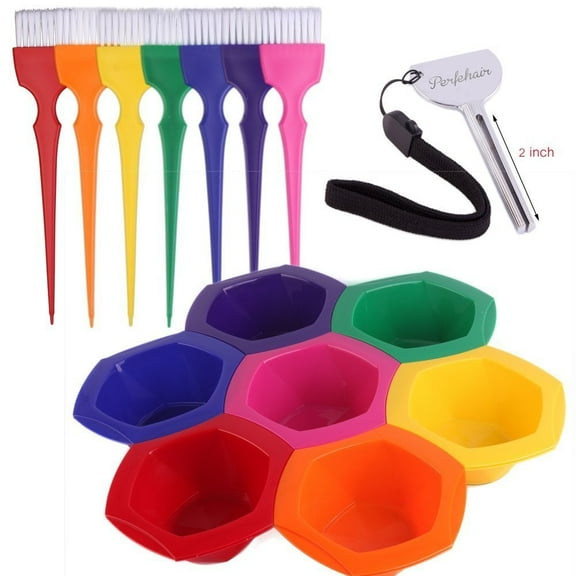 Perfehair Hair Color Brush and Bowl Set, 7 Different Rainbow Color