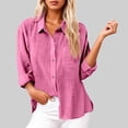 thumbnail image 3 of Long Sleeve Shirts for Women 2026 Spring Cotton Linen Roll Up Sleeve Button Down Collared Dressy Casual Office Work Blouse, 3 of 5