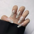 thumbnail image 2 of FCOGIN Long Coffin, 24 Pieces, White, Black, Lines, Acrylic False Nail, Press on Nail, 2 of 5