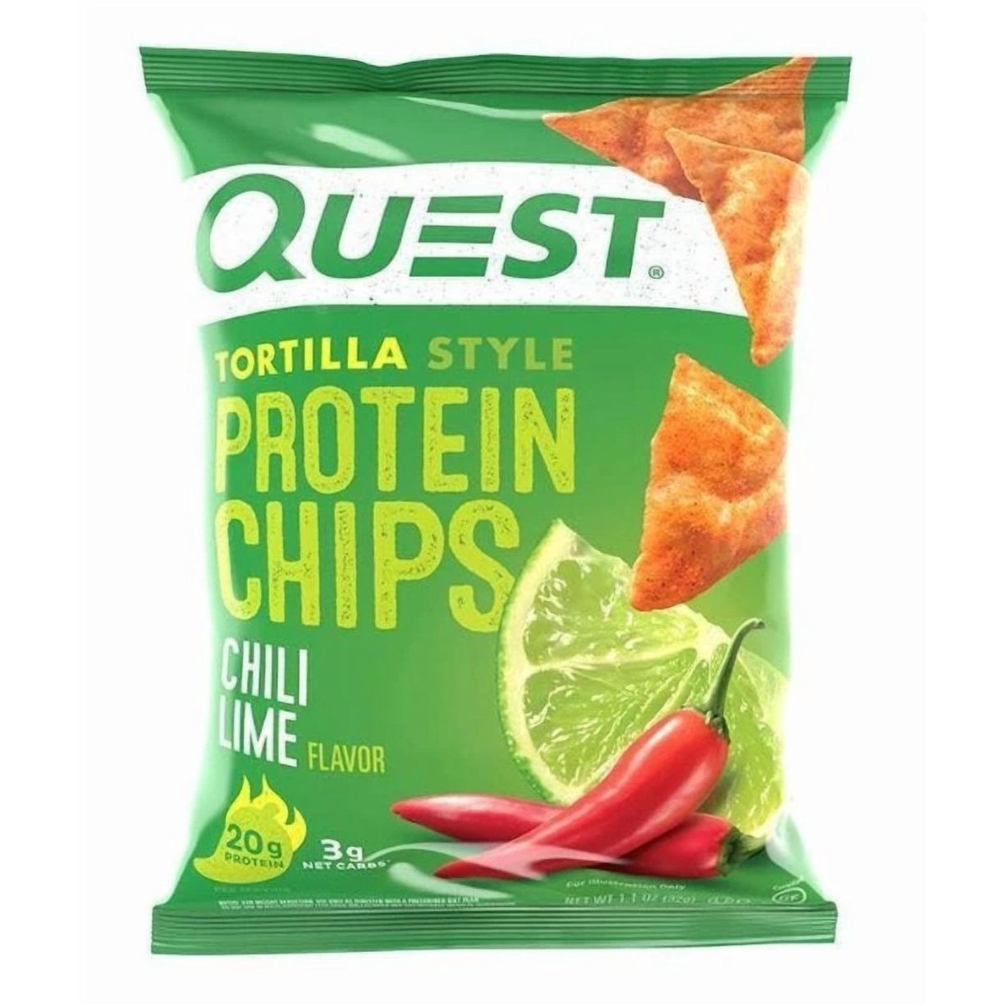 Quest Tortilla Style Protein Chips with 20g of Protein, Chili Lime Flavor, 1.1 Oz, Single