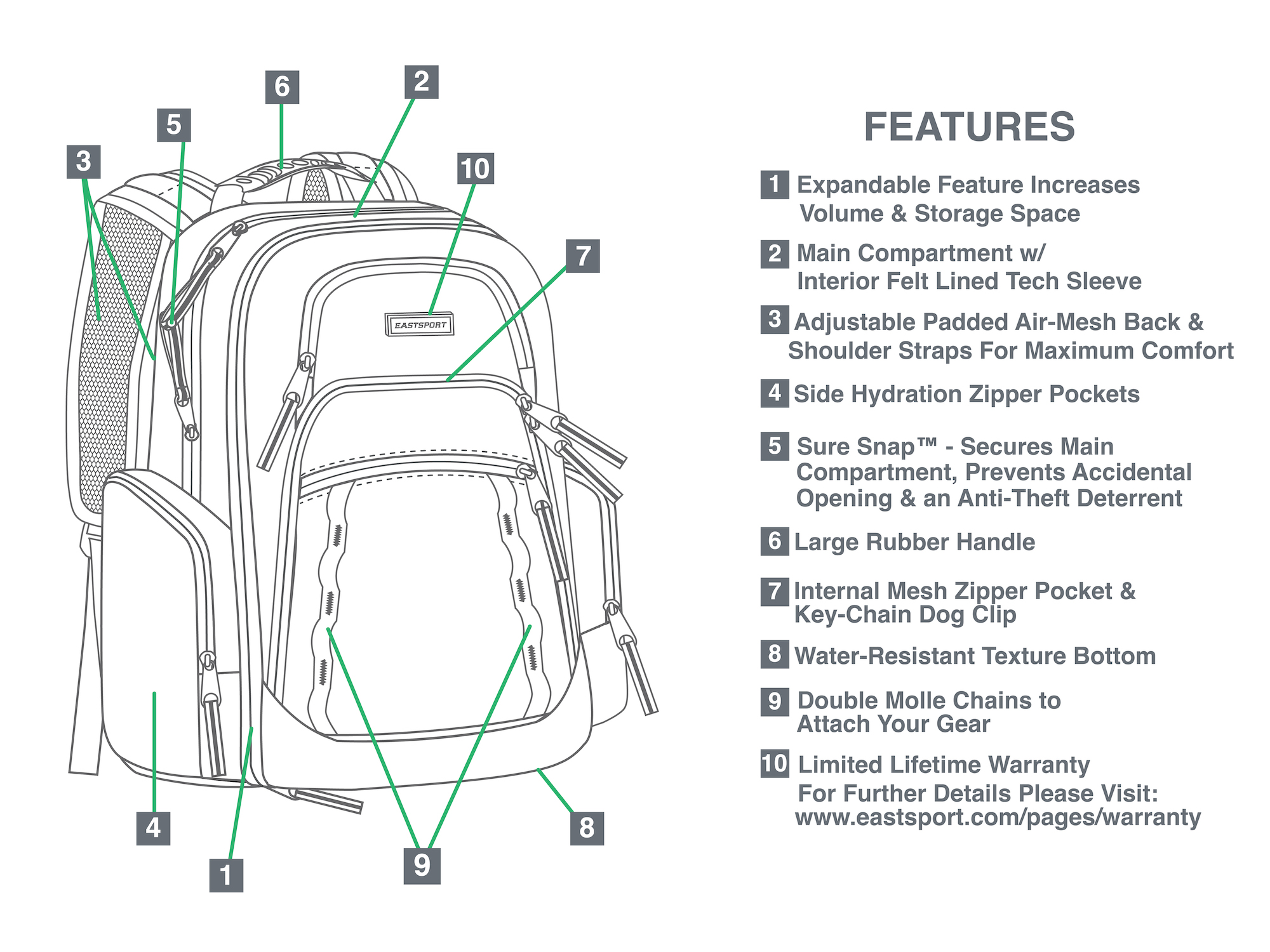 Eastsport Diamond Expandable Recycled Backpack, Hibiscus Edge photo 2