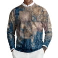 thumbnail image 2 of Men's Round Neck Long Sleeve Ribbed Knit Pullover, Retro Texture Print Sweater for Fall Winter, Versatile Top for Multiple Occasions,Blue,3XL, 2 of 7