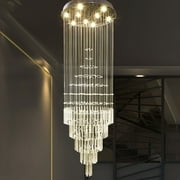 FINE MAKER 10-Light Crystal Stainless Steel Raindrop Chandelier
