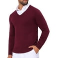 thumbnail image 4 of INSPIRE CHIC Men's Long Sleeve V-Neck Solid Color Knitted Pullover Sweater XL Burgundy, 4 of 5