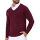 thumbnail image 4 of SUÉTER DE PULLOVER DE PUNTO DE COLOR SÓLIDO DE MANGA LARGA PARA HOMBRE V-CUELLO M BURDEOS, 4 of 5