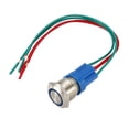 thumbnail image 1 of Interruptor de botón metálico de enclavamiento de 19 mm de diámetro de montaje 1NO 12V luz LED azul con cables de enchufe de socket paquete de 1, 1 of 5