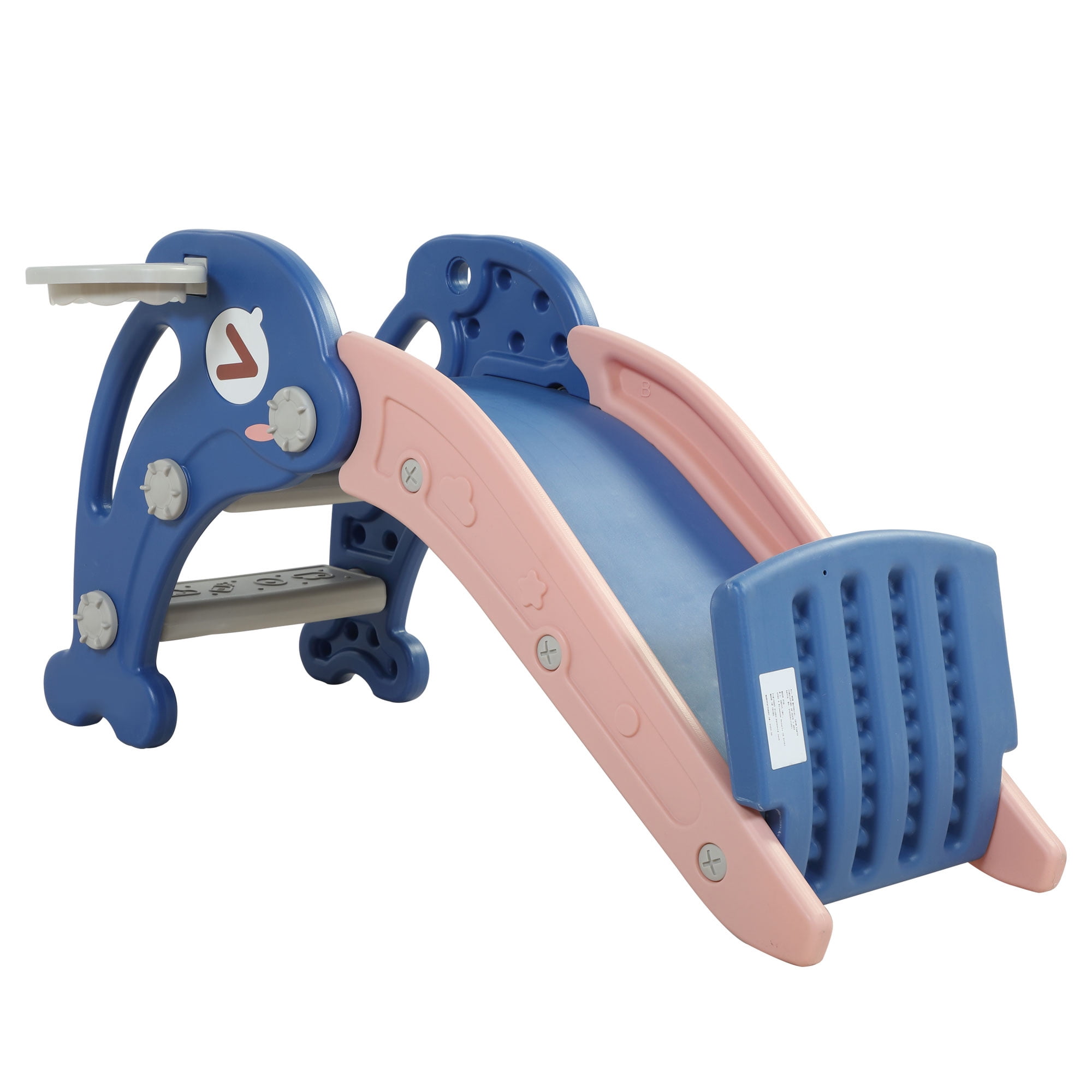 3 in 1 Toddler Slide, Freestanding Extra Long Slide with Basketball Hoop & Ball, Blue 3 in 1 Toddler Slide, Freestanding Extra Long Slide with Basketball Hoop & Ball, Blue