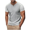 thumbnail image 2 of BiZtdJrK Mens Waffle Henley Shirt Raglan Short Sleeve Casual Button Tshirt Color Block Knitted Pullover Tops Stretch Workout Shirts Prime Sales of The Day Gray S, 2 of 7