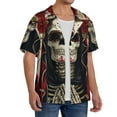 thumbnail image 2 of Rateoe Gothic Skull With Roses Pattern Men's Short Sleeve Classic Shirt, Casual Short-Sleeved Shirt, Lightweight Summer Shirt, Cuban Collar Shirt,Button-Front Shirt-Small, 2 of 5
