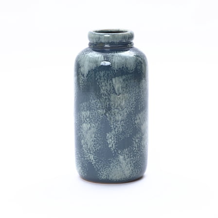 LuxenHome 13.8" Terracotta Blue Mottled Round Vase, Ceramic Jar for Dried Flowers & Home Decor