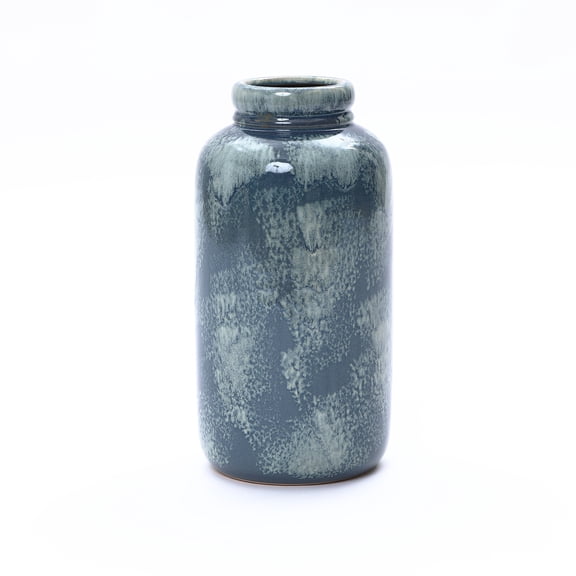 LuxenHome 13.8" Terracotta Blue Mottled Round Vase, Ceramic Jar for Dried Flowers & Home Decor