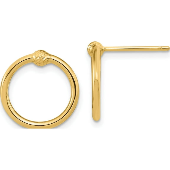 10K Yellow Gold Polished & D/C Circle Post Earrings (Width 14.45) (Length 14.6) - Jbsp