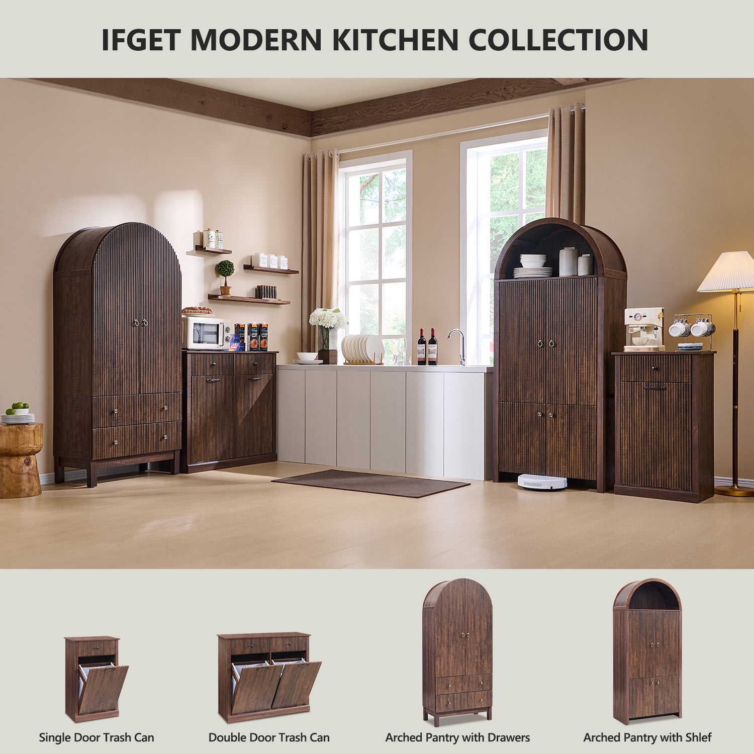 IFGET 71" Tall Arched Kitchen Pantry Storage Cabinet, Large Storage Cabinet with Adjustable Shelves, Pantry Cabinet for Kitchen, Dining Room