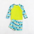 thumbnail image 5 of lnmuld Boys Swimsuit 2 Piece Long Sleeve Swim Shirt and Shorts Set Tropical Print Sun Protective Beachwear for Kids Pool Swimming Color:Multicolour,Size:9-12 Months, 5 of 8