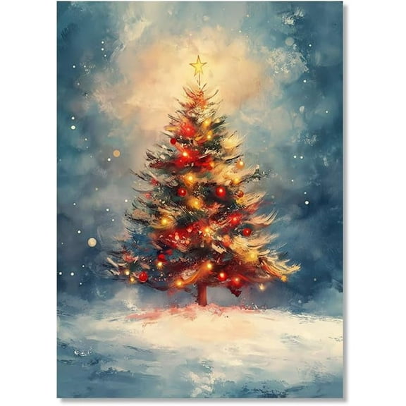 Christmas Cedar Tree Snow Landscape Poster Farmhouse Elk Pine Cones Snowman Canvas Print Winter Forest Wall Art Pictures Living Room Decor (SKU2,16 x24inch=(40 x60 cm),Unframed)