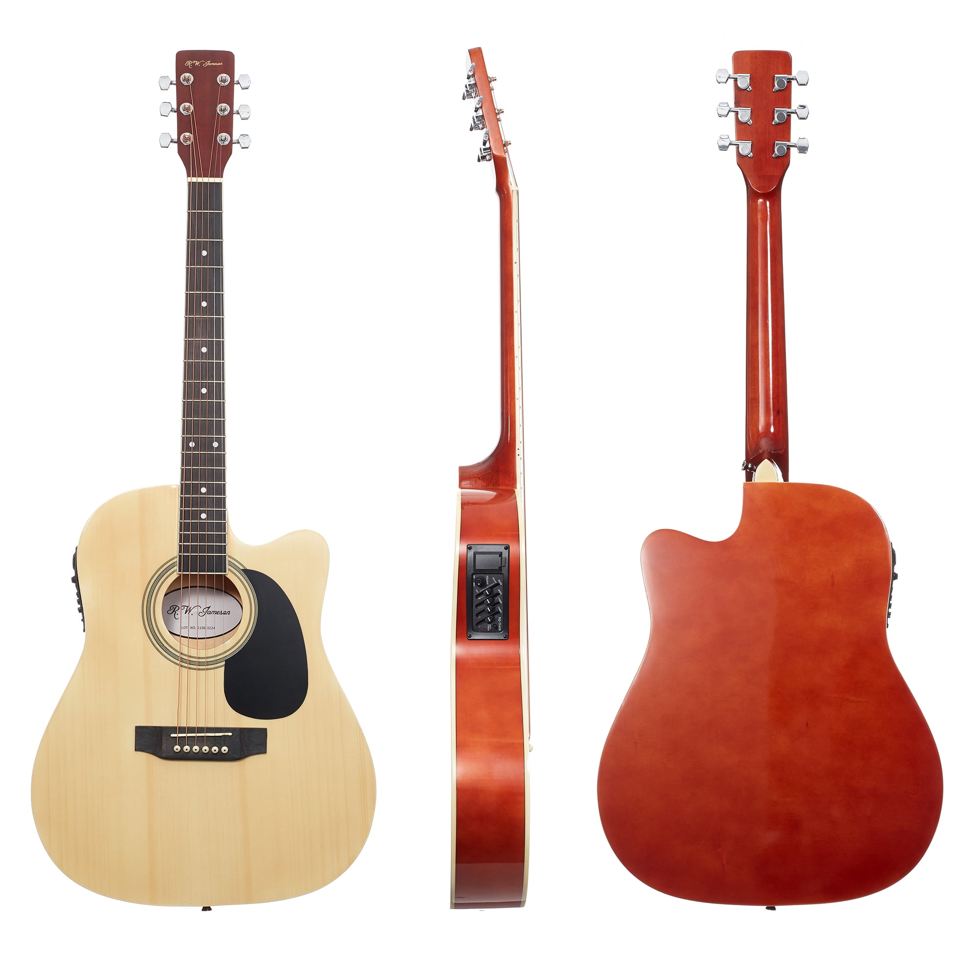 Jameson 41-Inch Full-Size Acoustic Electric Guitar with Thinline Cutaway Design, Natural