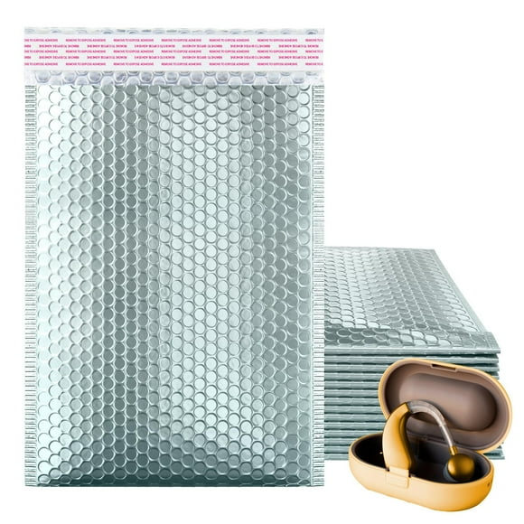 Pack de 10 Sobres Burbuja Metálicos Azul Hielo 9.5″ x 13.5″ Estilo Reforzado con Acolchado Interior y Cierre Autoadhesivo