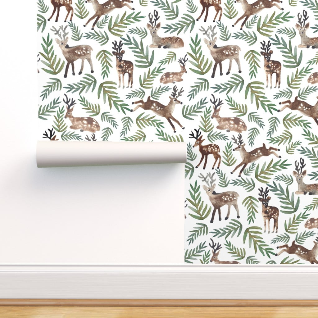 Commercial Grade Wallpaper Swatch - Loved Medium Deer Rustic Christmas  Woodland Country Forest Traditional Wallpaper by Spoonflower 