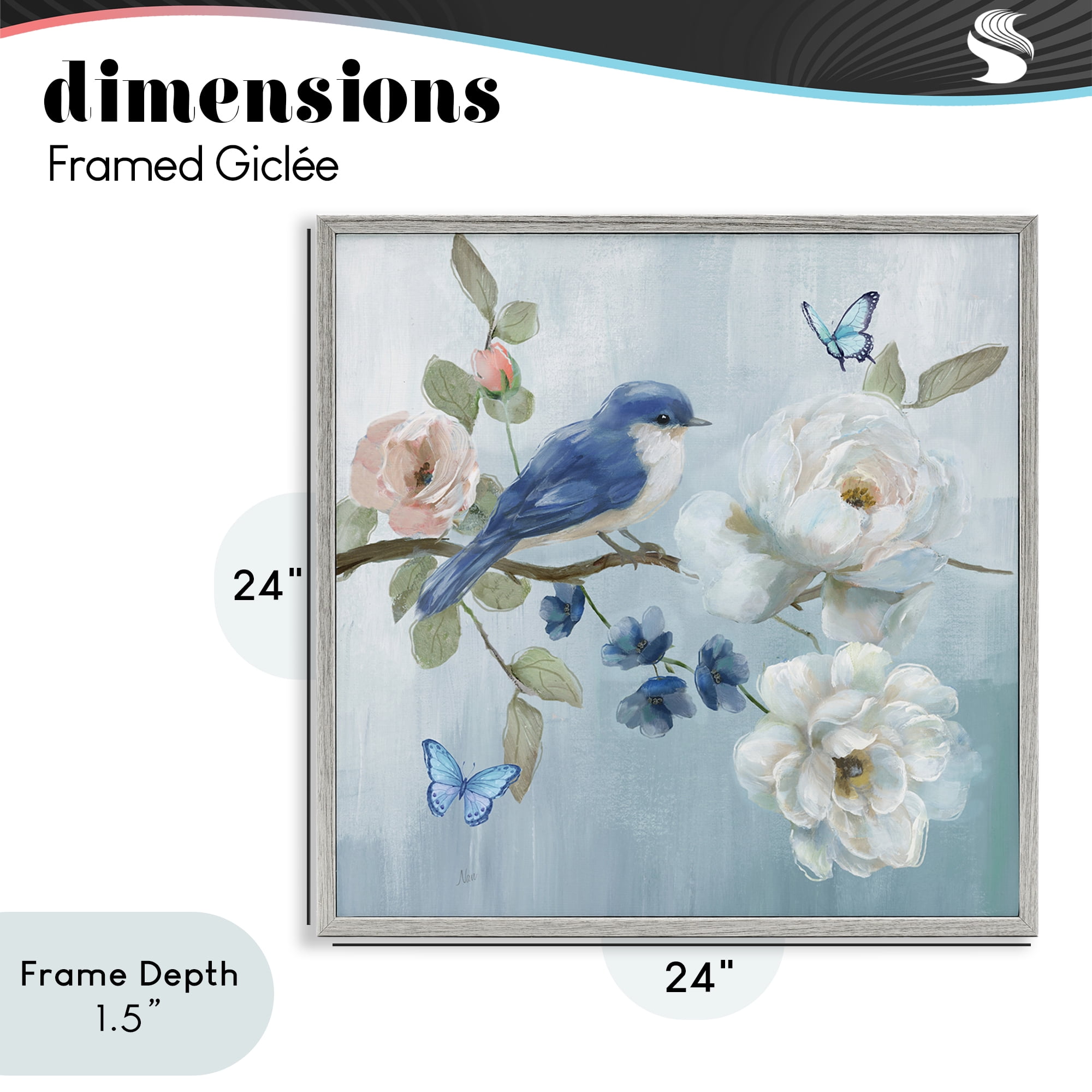 Stupell Industries Blue Bird Tranquility Gray Framed Giclee Art, design by Nan