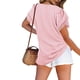 thumbnail image 4 of Minnieouse Camiseta de algodón para mujer, camiseta holgada de encaje de Color sólido, Top de verano para viajes, vacaciones en la playa, deportes, Prendas para la parte del cuerpo Rosa L Minnieouse AP010362-03, 4 of 6