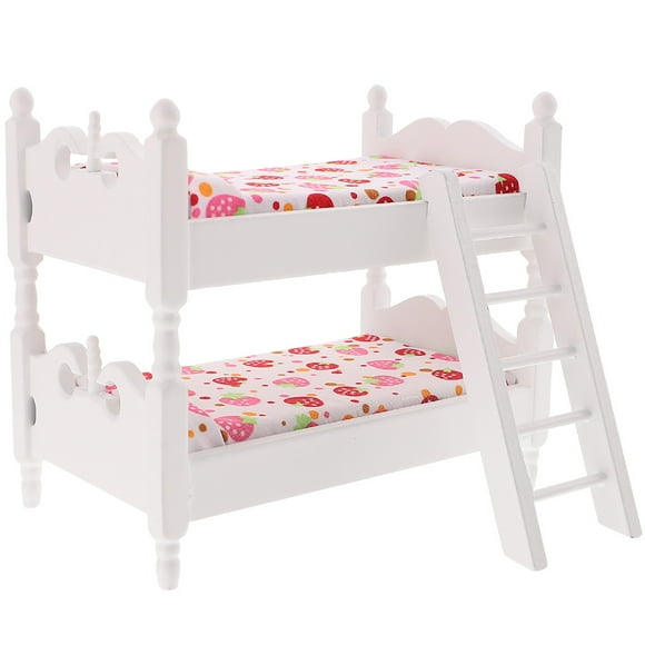 1Set White Wood Miniature Bunk Bed Model for Doll House Furniture Mini House Decor